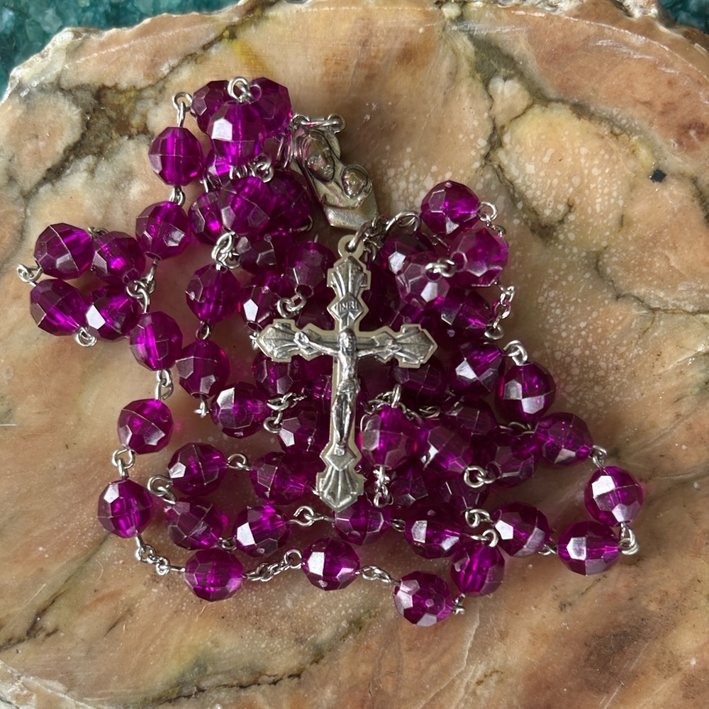 Vintage Purple Crystal Catholic Rosary Beads